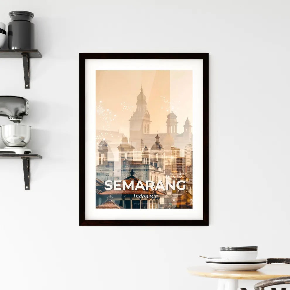 Semarang Skyline Double Exposure Poster Art Framed Print