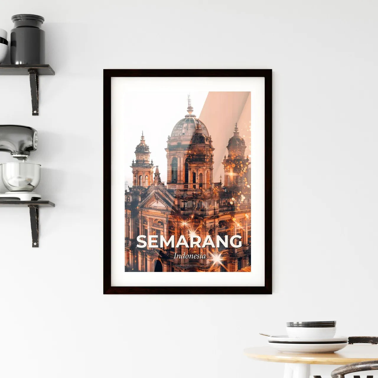 Semarang Skyline Double Exposure Cityscape Poster Art Framed Print