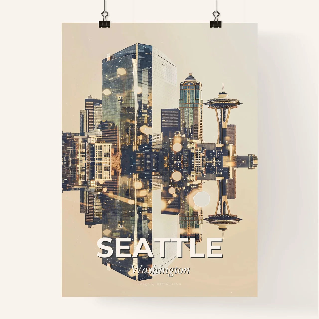 Seattle Skyline Icons Beige Poster Art Poster