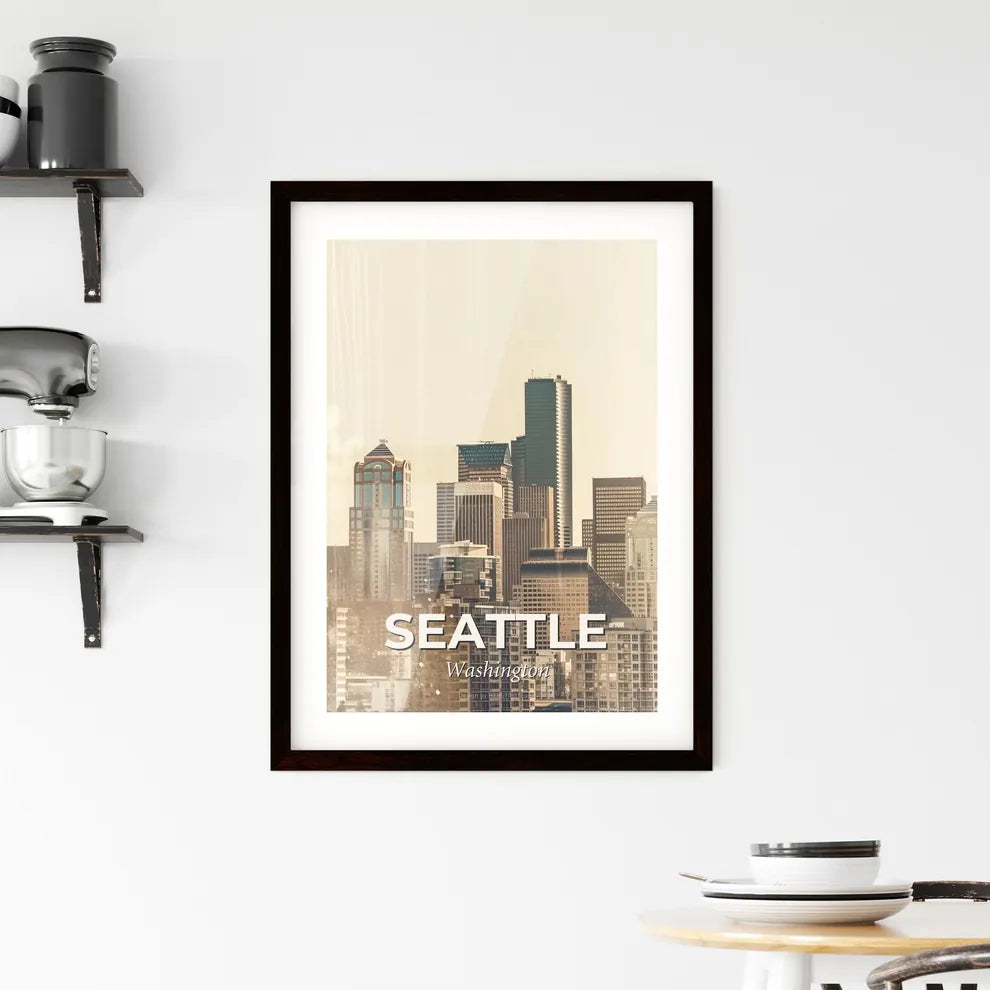 Seattle Skyline Double Exposure Composite Art Cityscape Framed Print