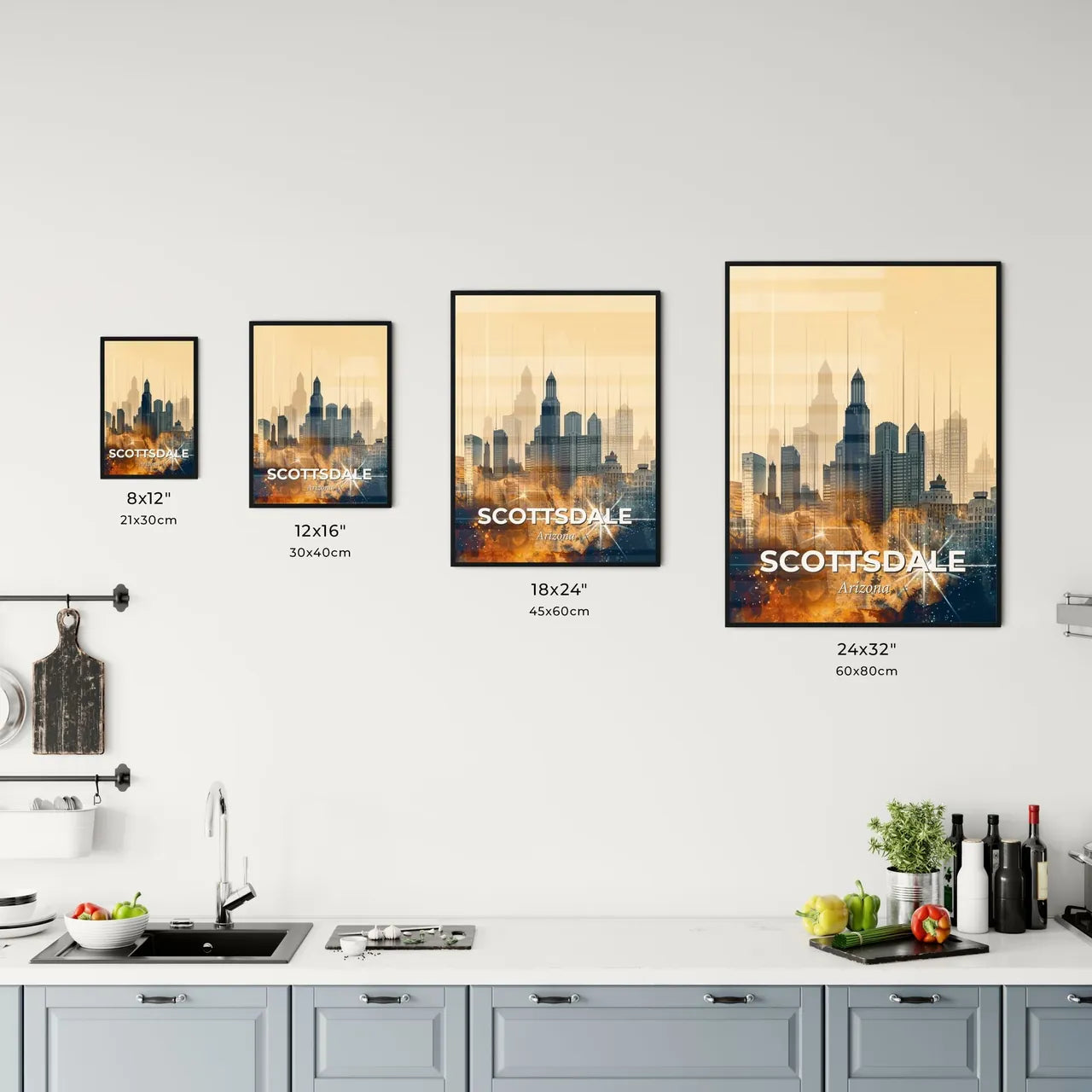 Scottsdale Skyline Composite Artwork Beige Paper Background Office Art