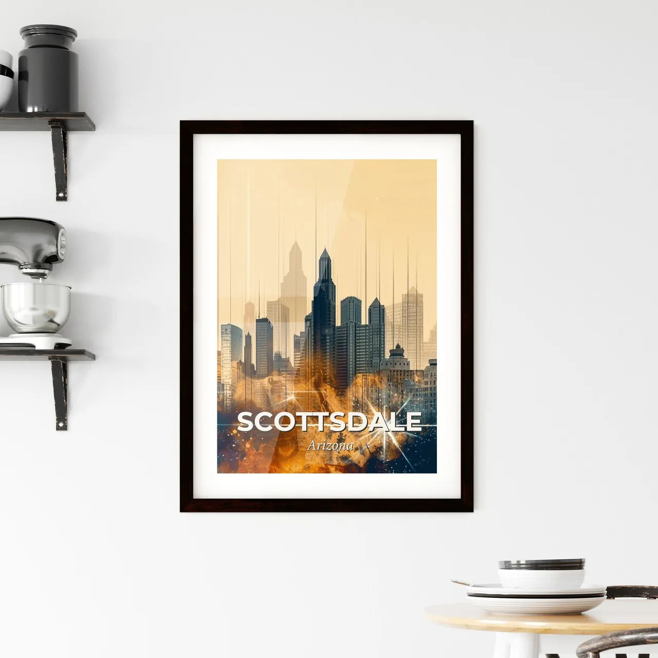 Scottsdale Skyline Composite Artwork Beige Paper Background Framed Print