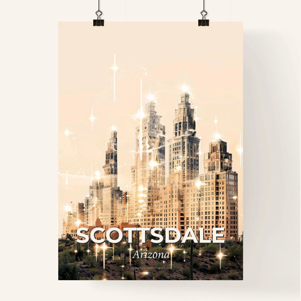 Scottsdale Skyline Composite Art: Beige and Sparkles Poster