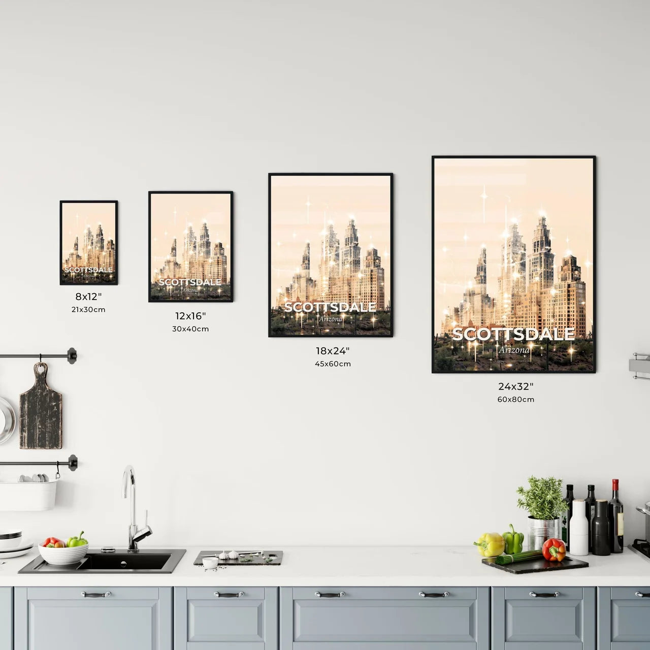 Scottsdale Skyline Composite Art: Beige and Sparkles Office Art