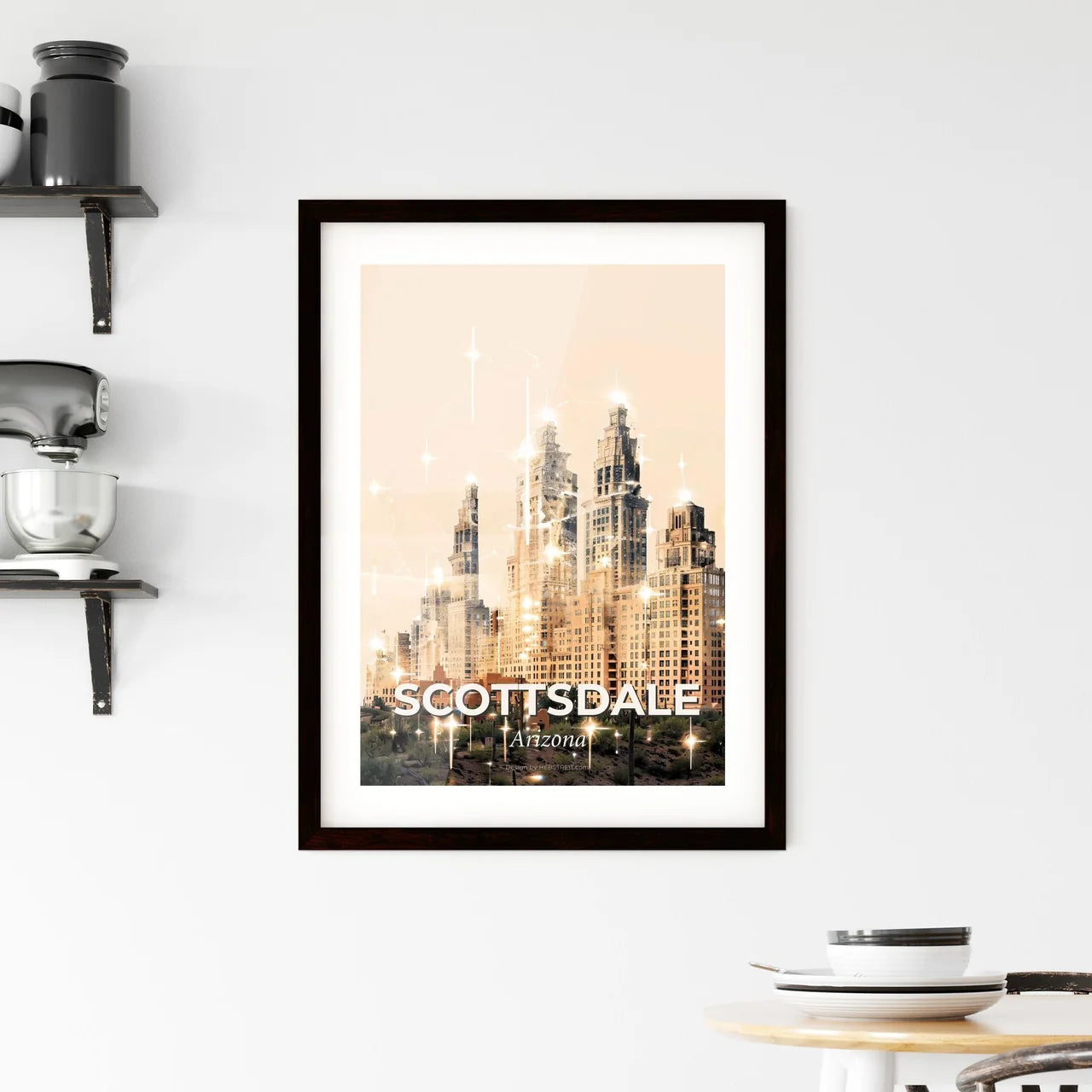 Scottsdale Skyline Composite Art: Beige and Sparkles Framed Print