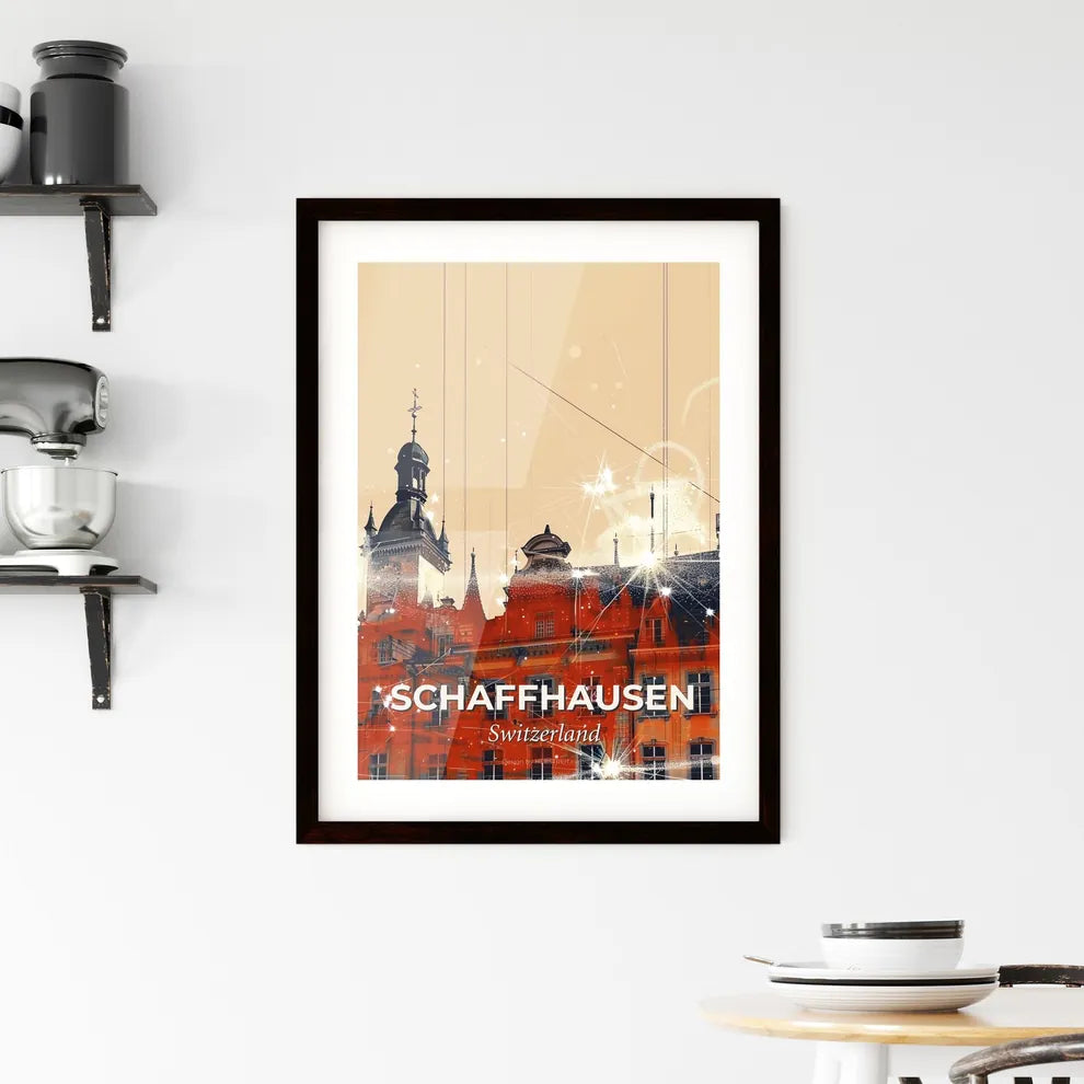 Schaffhausen City Skyline Double Exposure Poster Art Framed Print