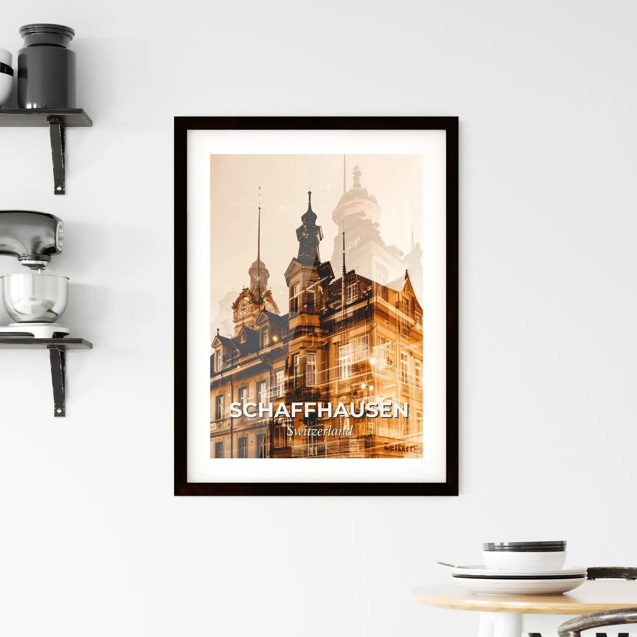 Schaffhausen City Skyline Double Exposure Art Print Framed Print
