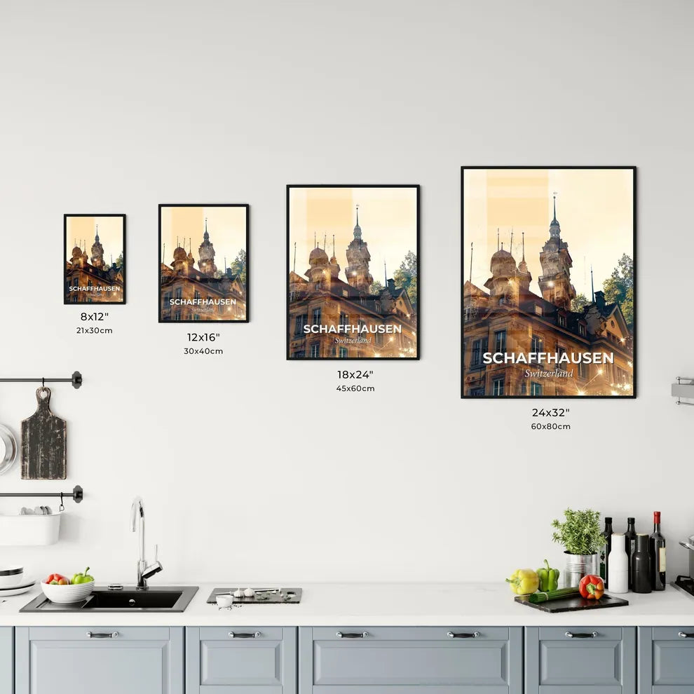 Schaffhausen Skyline Silhouette Night City Lights Office Art