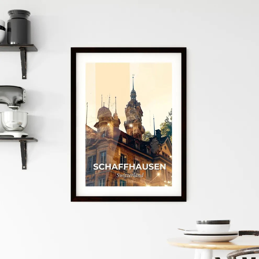 Schaffhausen Skyline Silhouette Night City Lights Framed Print