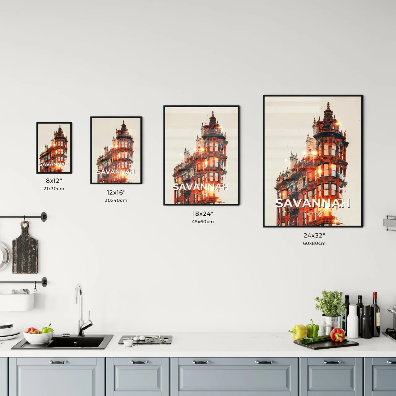 Savannah Georgia Art Deco Skyline Poster Office Art