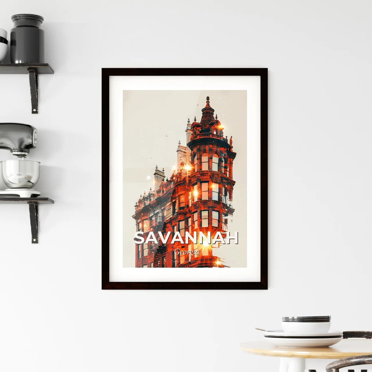 Savannah Georgia Art Deco Skyline Poster Framed Print