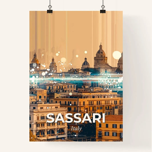 Sassari Italy Skyline Art with Vintage Beige Background Poster