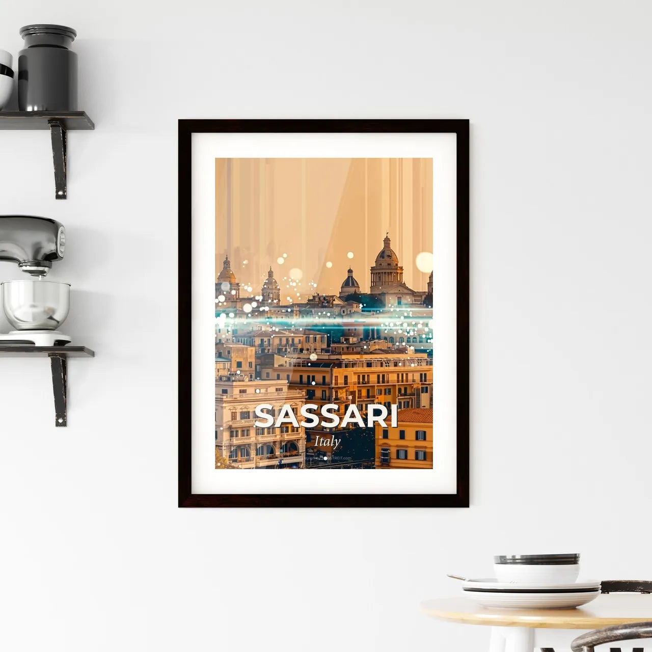 Sassari Italy Skyline Art with Vintage Beige Background Framed Print