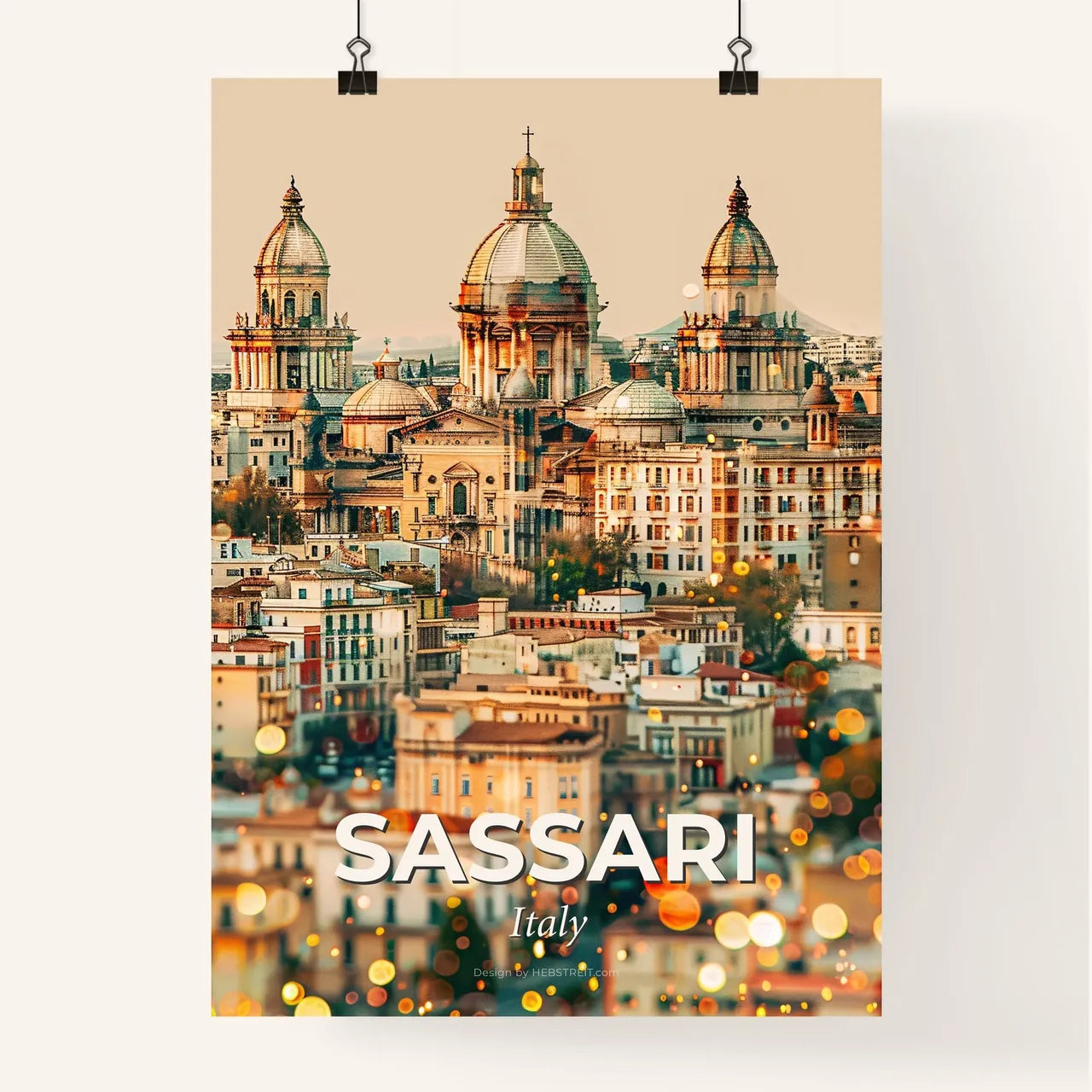Sassari City Skyline Double Exposure Art Poster Poster