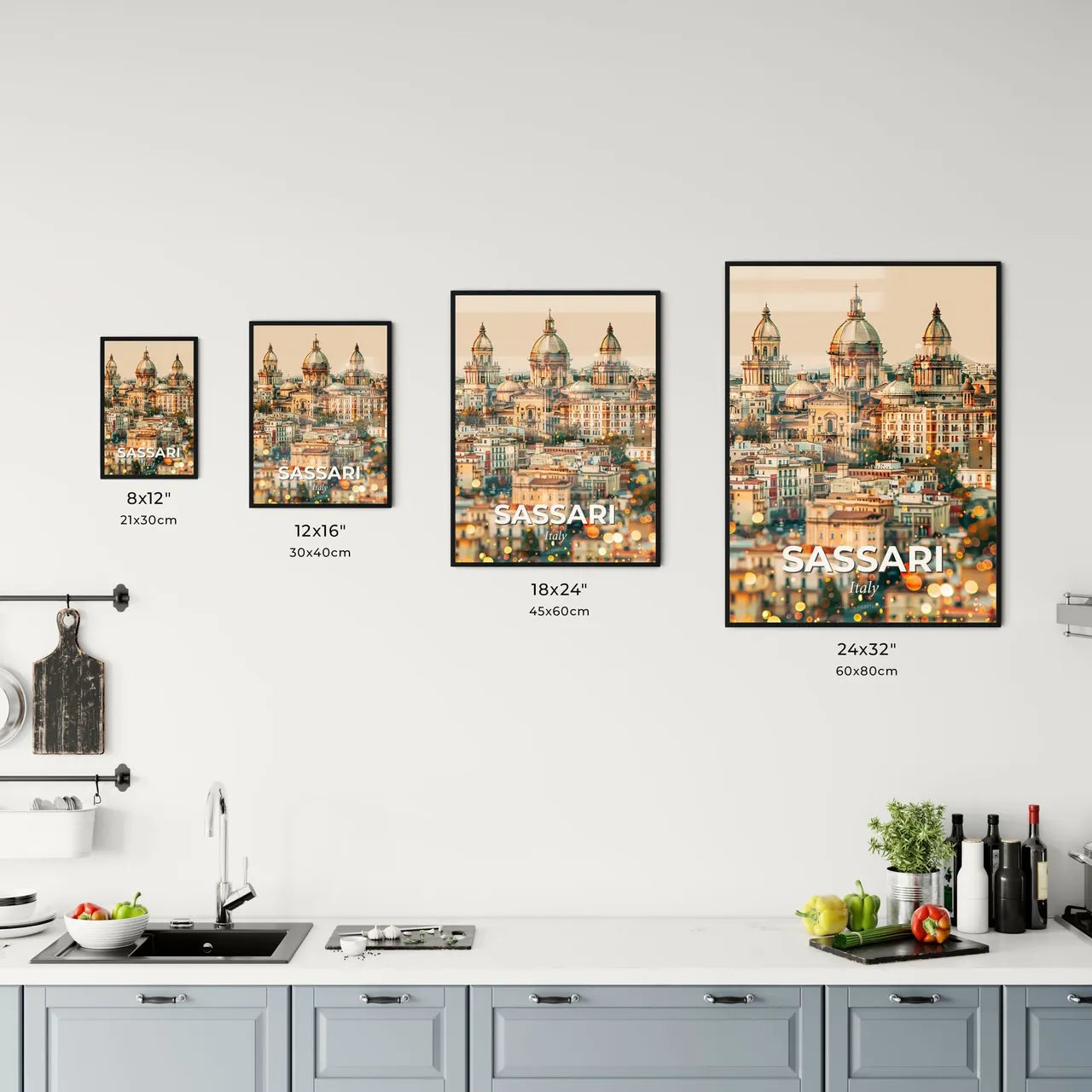 Sassari City Skyline Double Exposure Art Poster Office Art