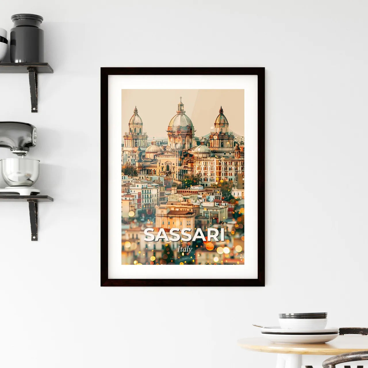 Sassari City Skyline Double Exposure Art Poster Framed Print
