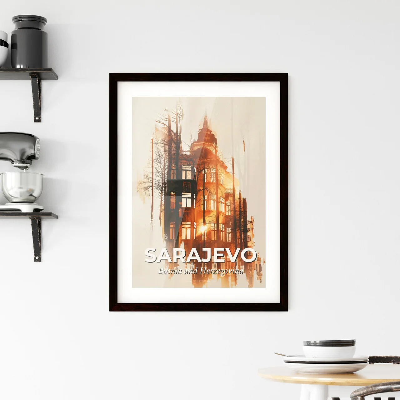 Sarajevo Skyline Art Nouveau Shadow Play Poster Framed Print