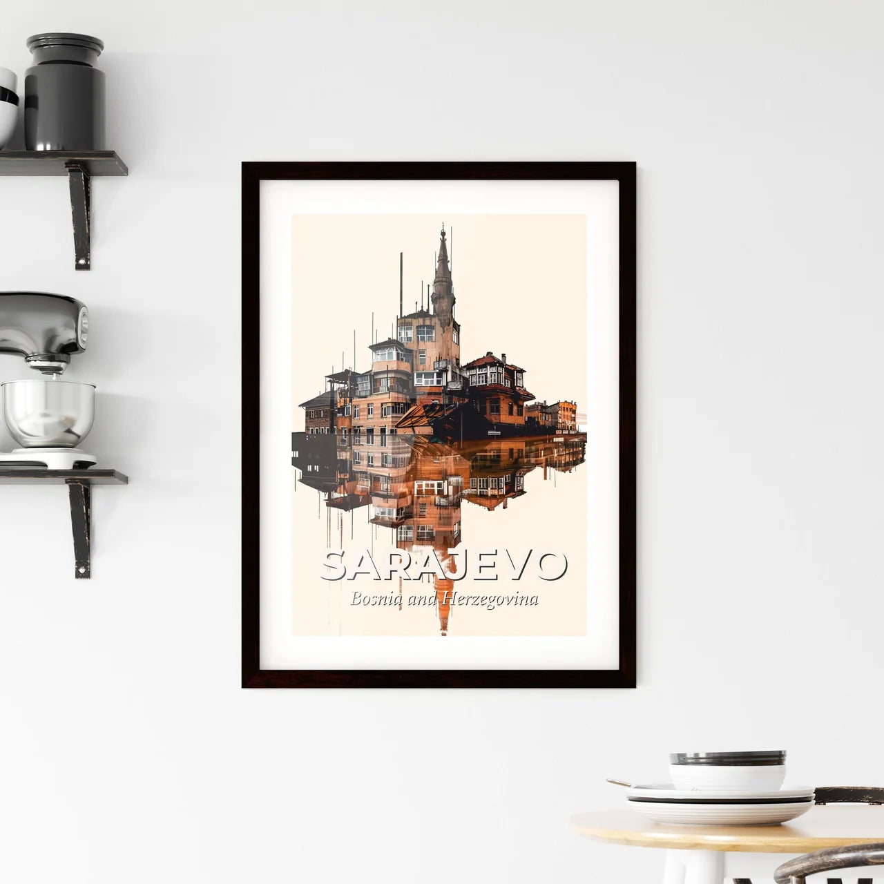 Sarajevo Skyline Bright Beige Minimalist Poster Framed Print