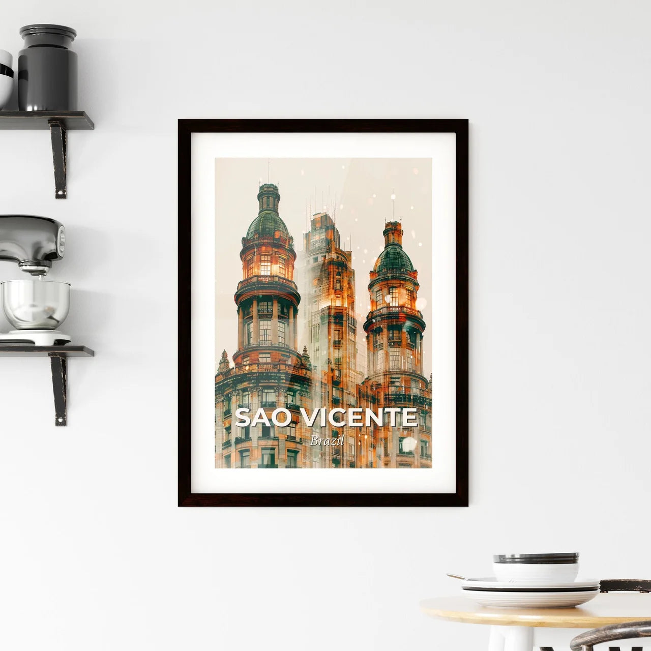 Sao Vicente Skyline Double Exposure City Poster Framed Print