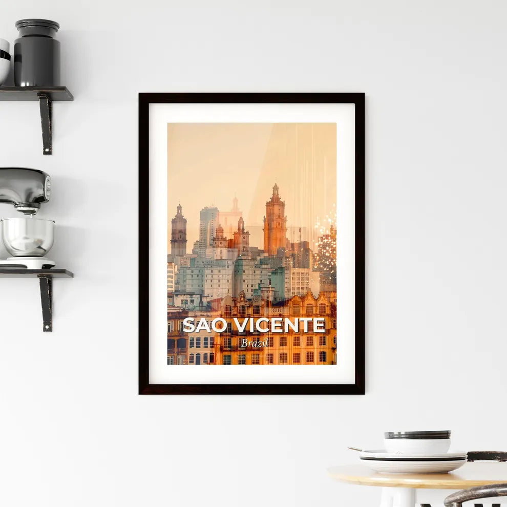 Sao Vicente Double Exposure City Skyline Framed Print