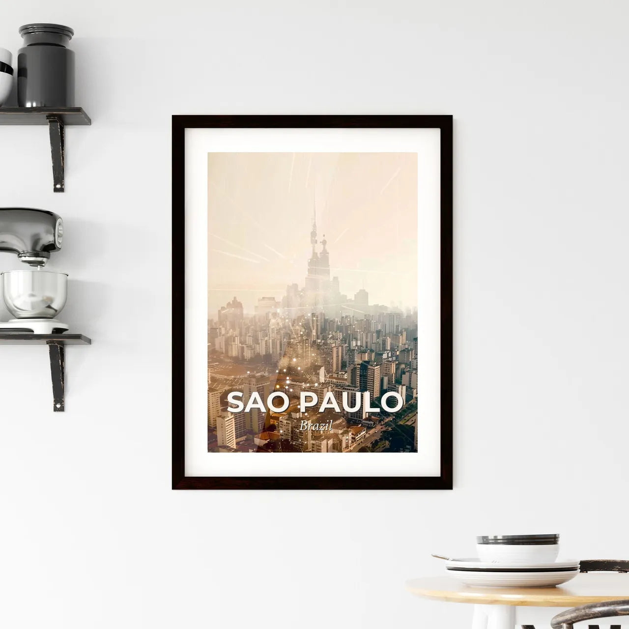 Sao Paulo City Skyline Icon Collage Poster Framed Print