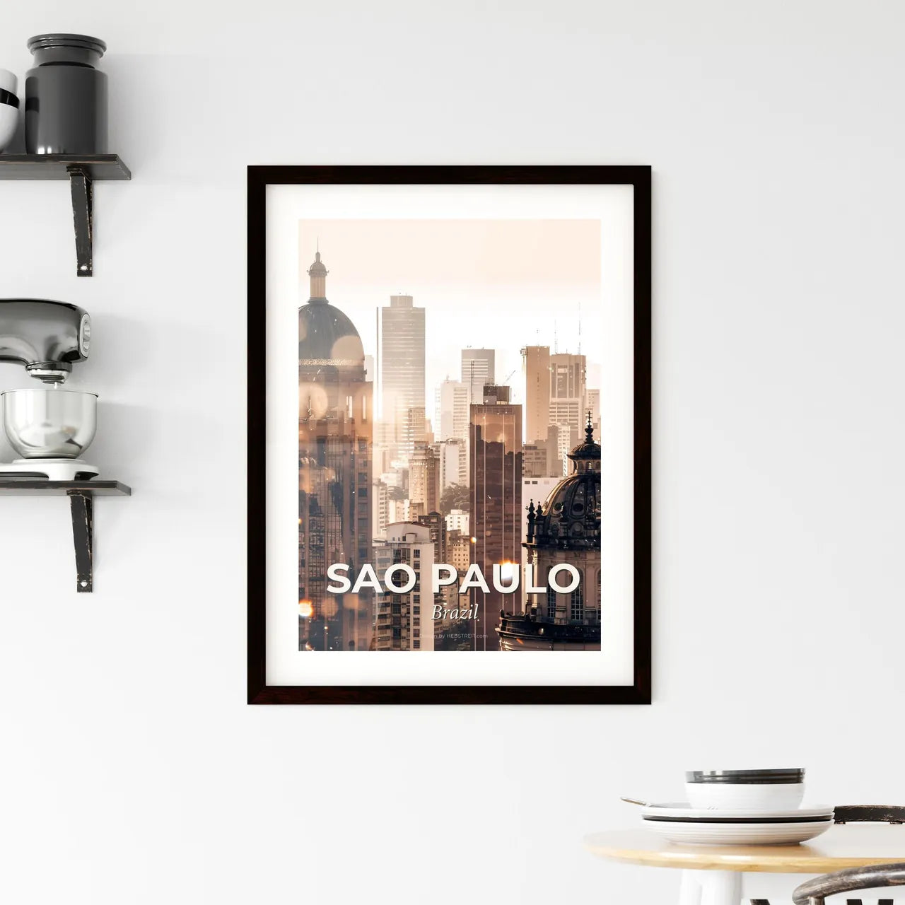 Sao Paulo City Skyline Stars Poster Framed Print