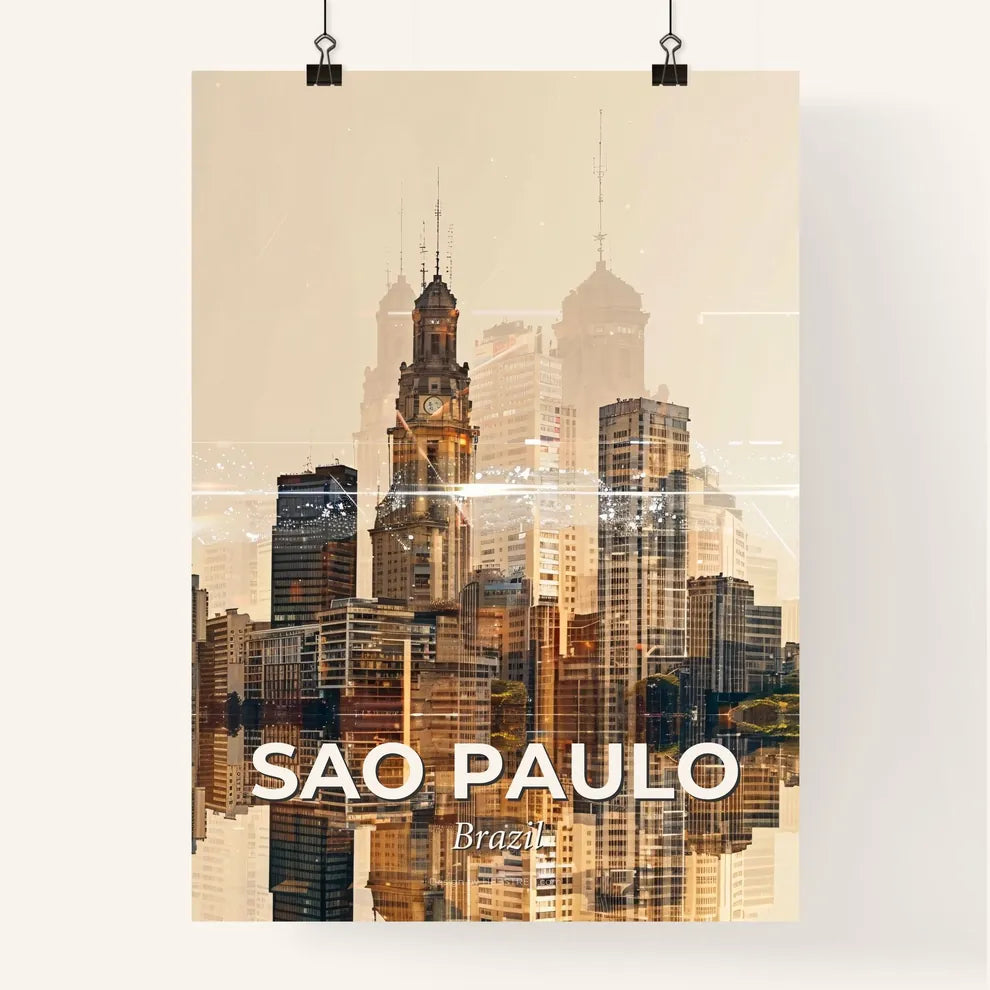 Sao Paulo City Skyline Double Exposure Composite Art Poster