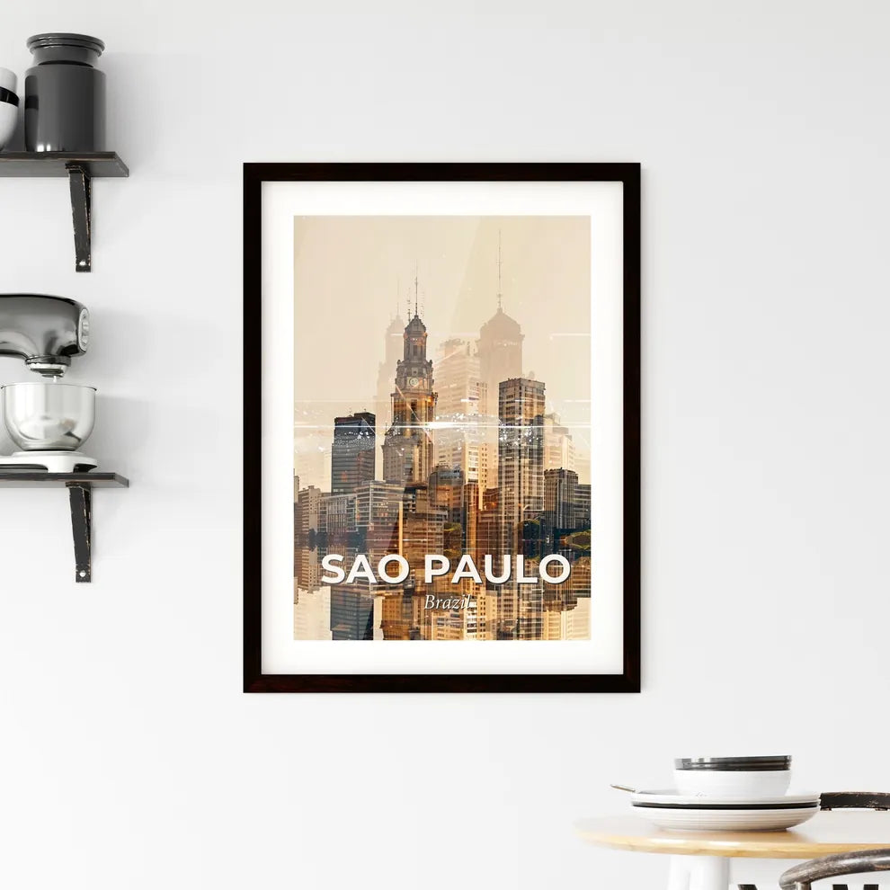 Sao Paulo City Skyline Double Exposure Composite Art Framed Print