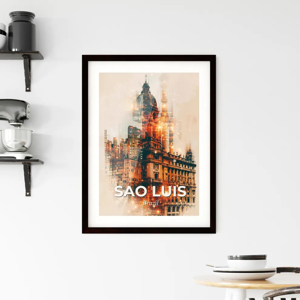Sao Luis Double Exposure City Skyline Poster Art Framed Print