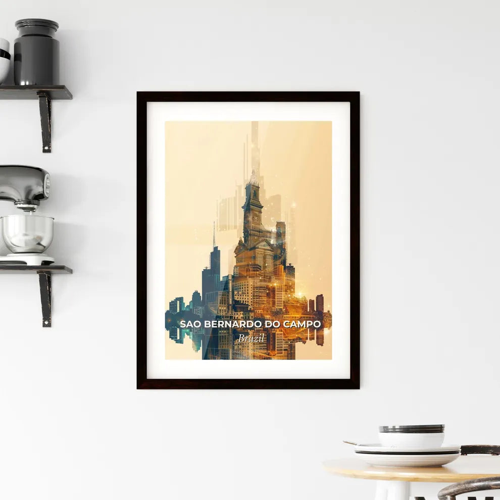Sao Bernardo Iconography Double Exposure Skyline Poster Framed Print