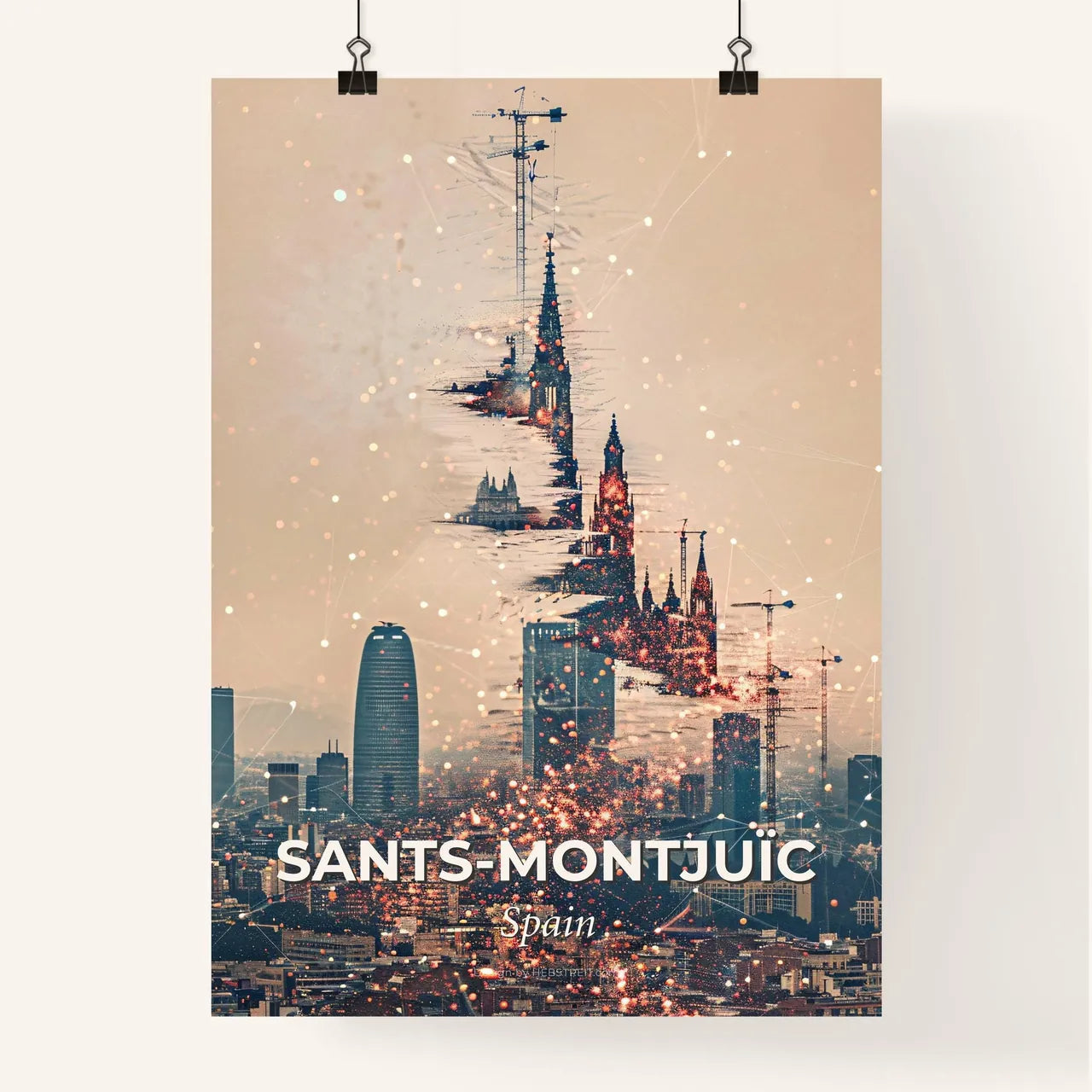 Barcelona Cityscape Skyline Art Deco Poster Poster