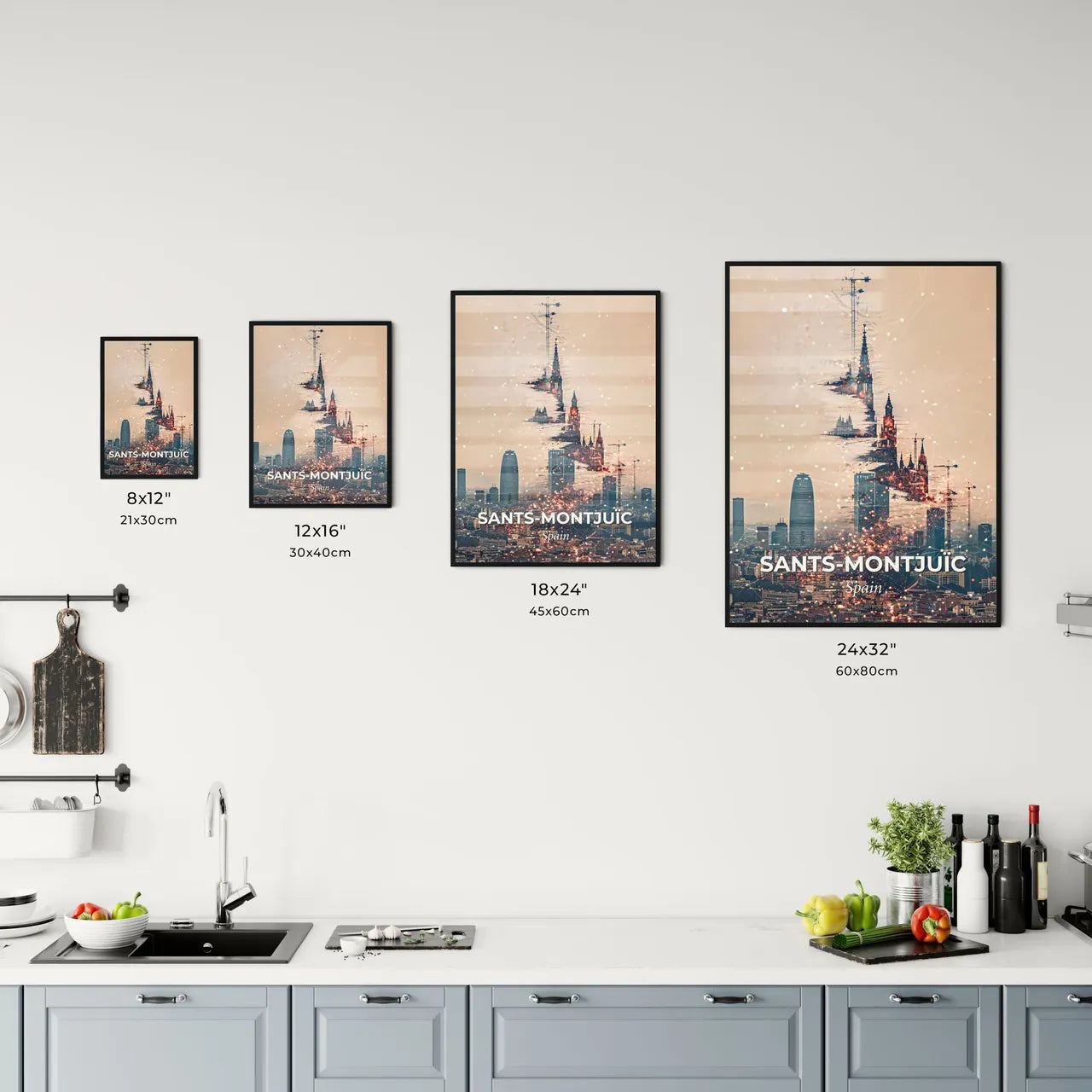 Barcelona Cityscape Skyline Art Deco Poster Office Art