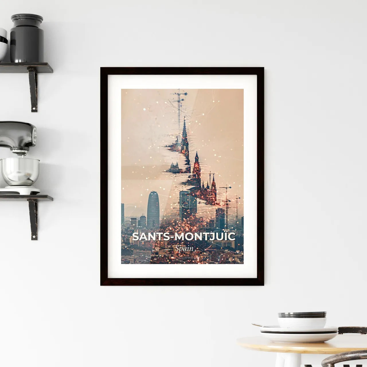 Barcelona Cityscape Skyline Art Deco Poster Framed Print