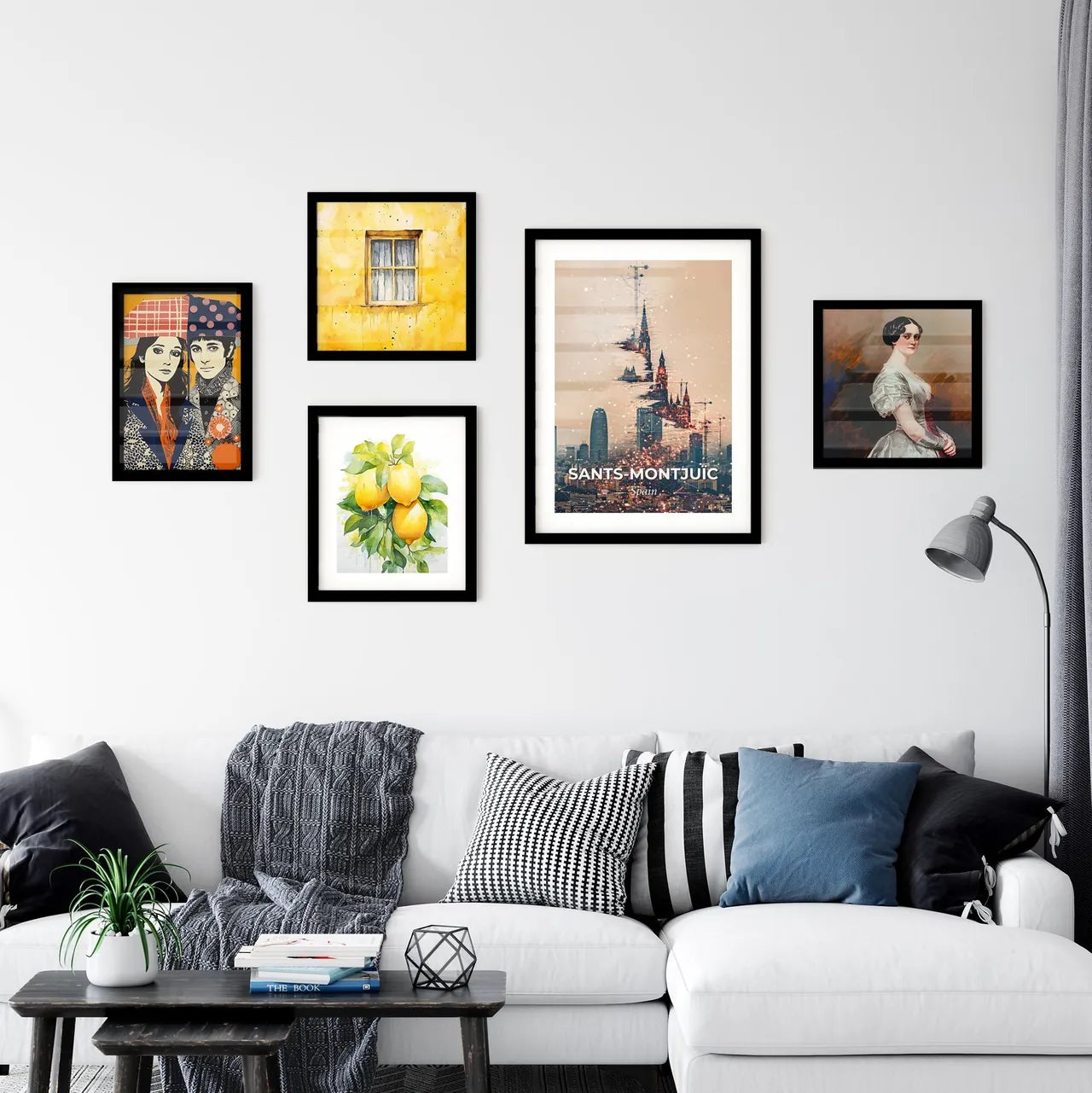 Barcelona Cityscape Skyline Art Deco Poster Wall Art