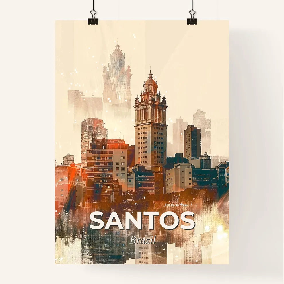Santos Skyline Double Exposure Composite Art Poster Poster