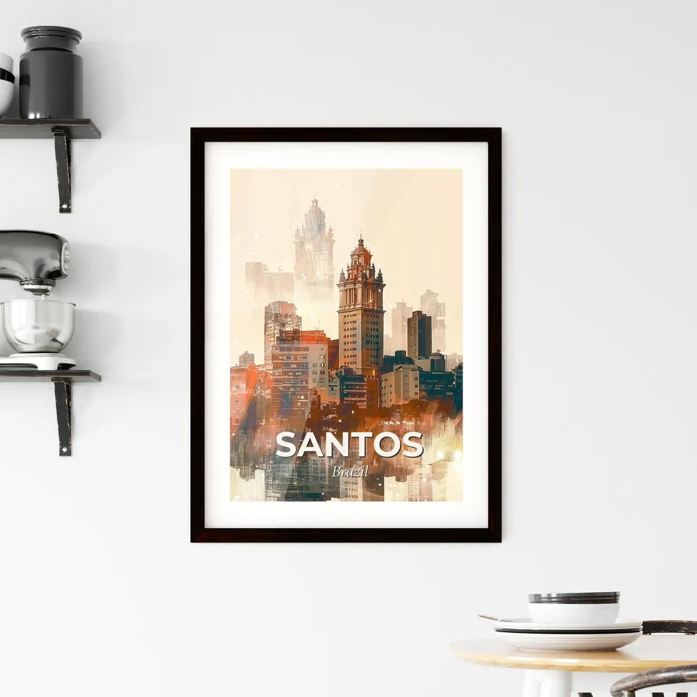Santos Skyline Double Exposure Composite Art Poster Framed Print