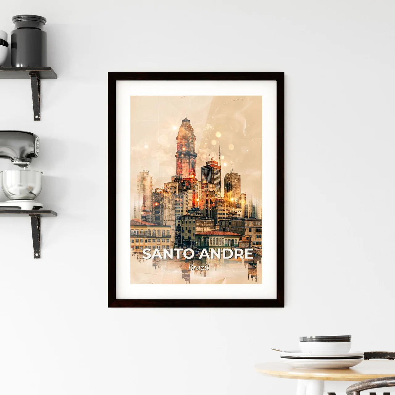 Santo Andre City Skyline Double Exposure Composite Art Framed Print