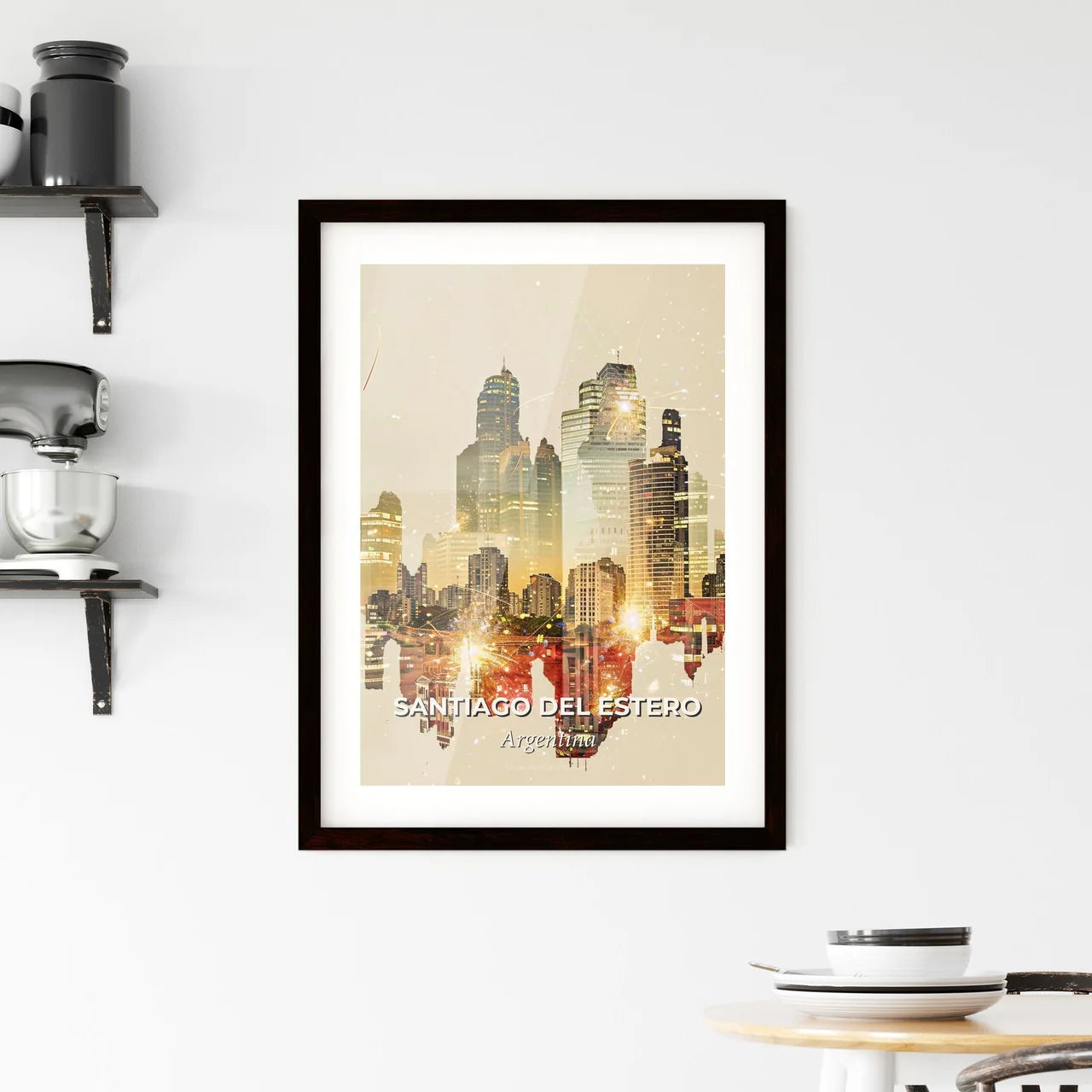 Santiago del Estero City Skyline Double Exposure Artwork Framed Print