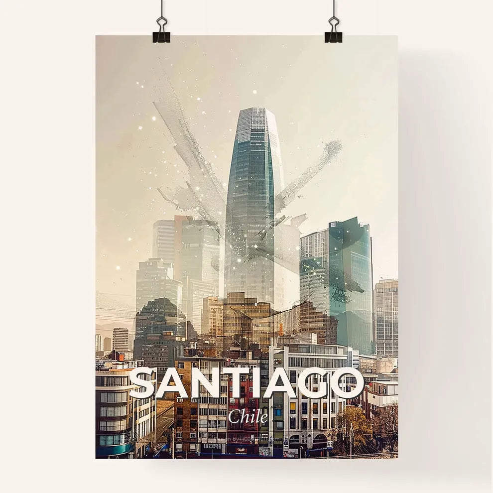 Santiago Skyline Double Exposure Art Print Poster