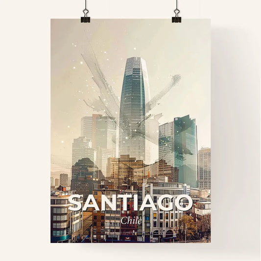 Santiago Skyline Double Exposure Art Print Poster