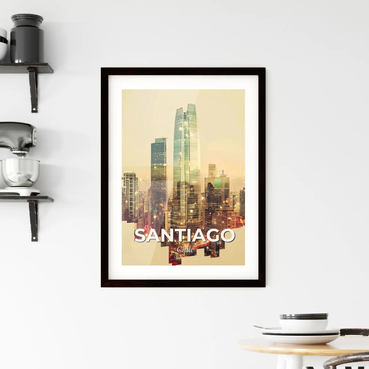 Santiago Skyline Local Architecture Icons Art Poster Framed Print