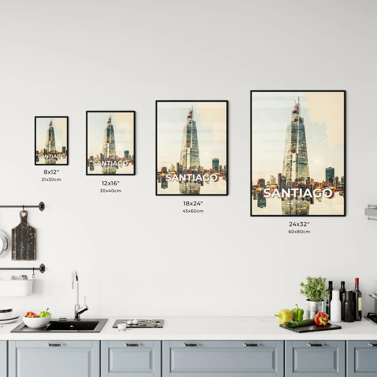 Santiago City Panorama Iconic Architecture Poster Office Art