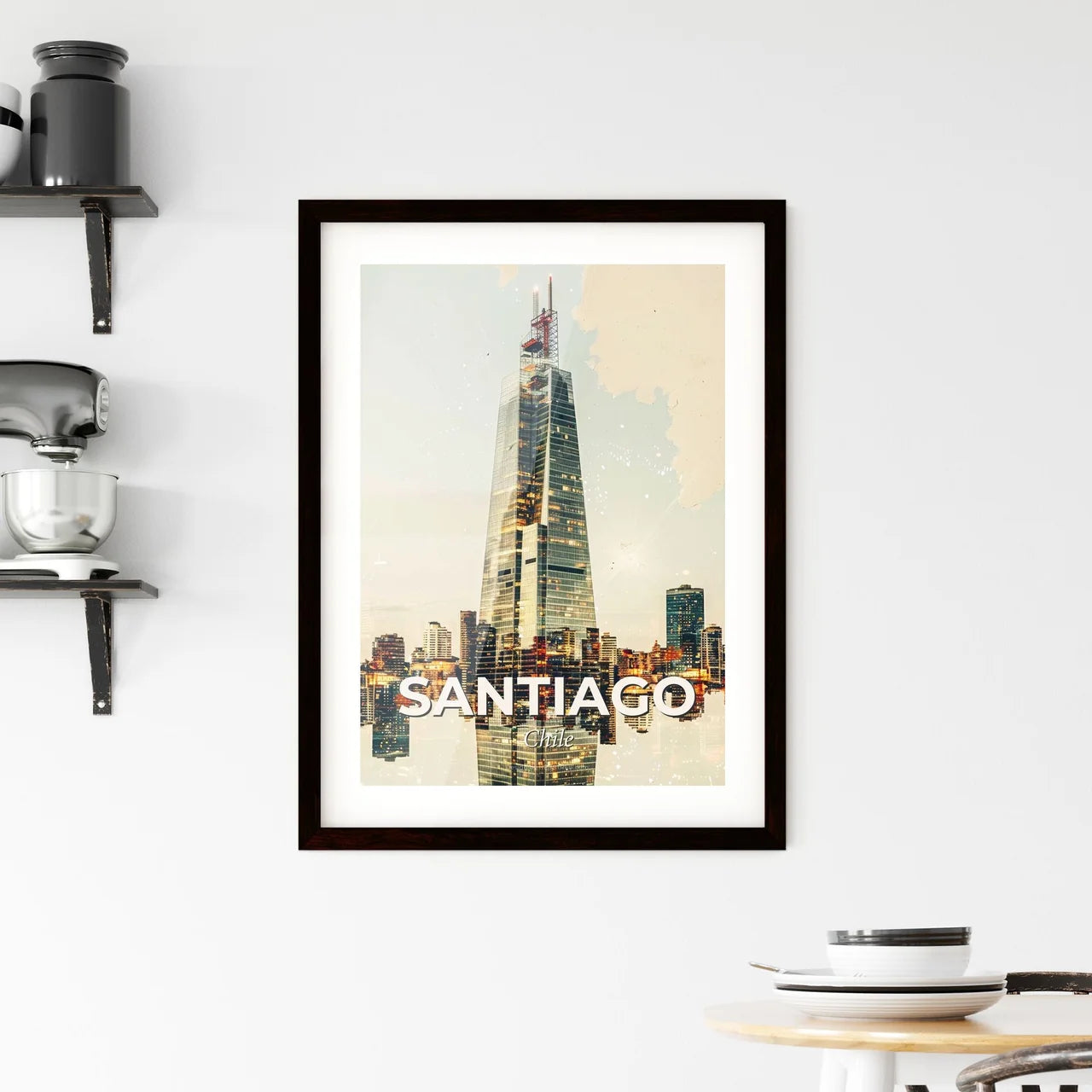 Santiago City Panorama Iconic Architecture Poster Framed Print