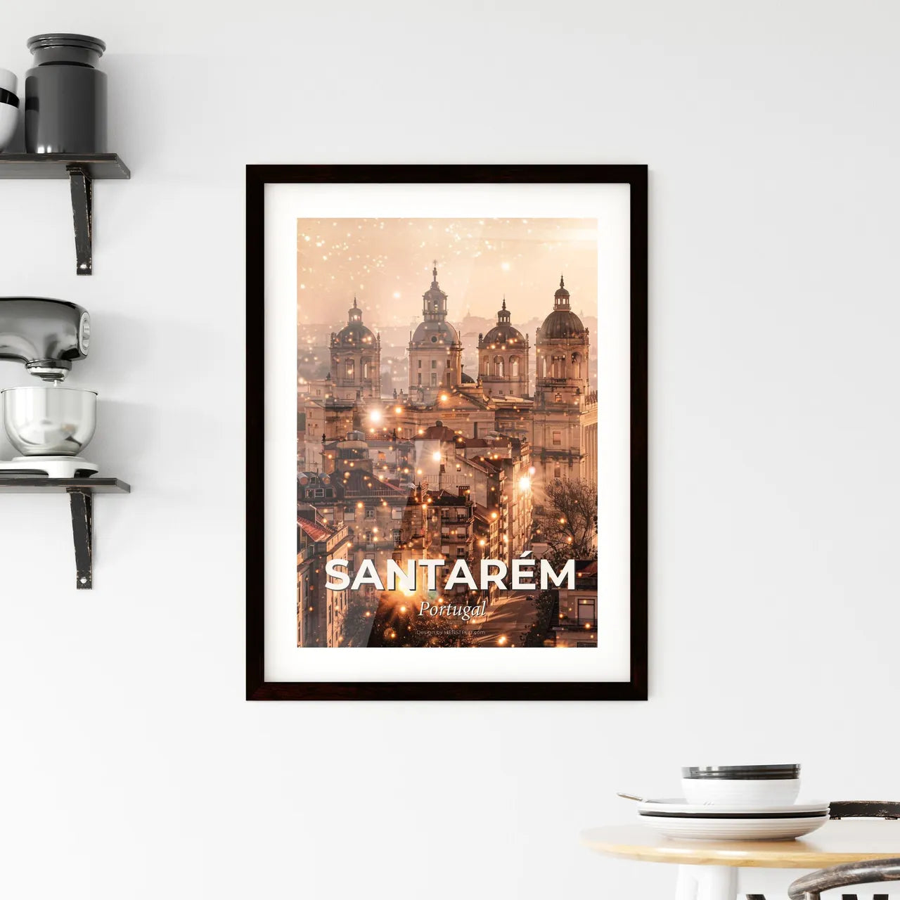 Santarém Skyline: Architecture Icons in Bright Beige Framed Print