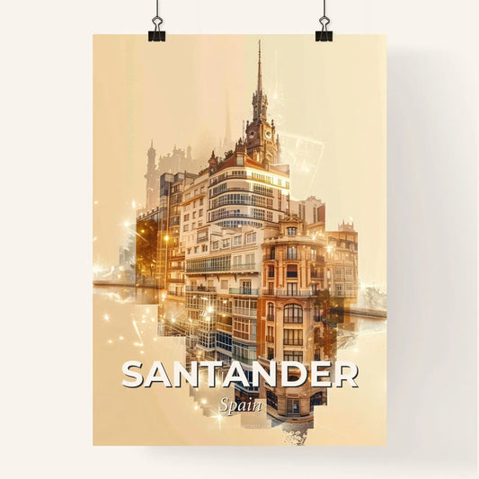 Santander: Vibrant Skyline Double Exposure Art Poster