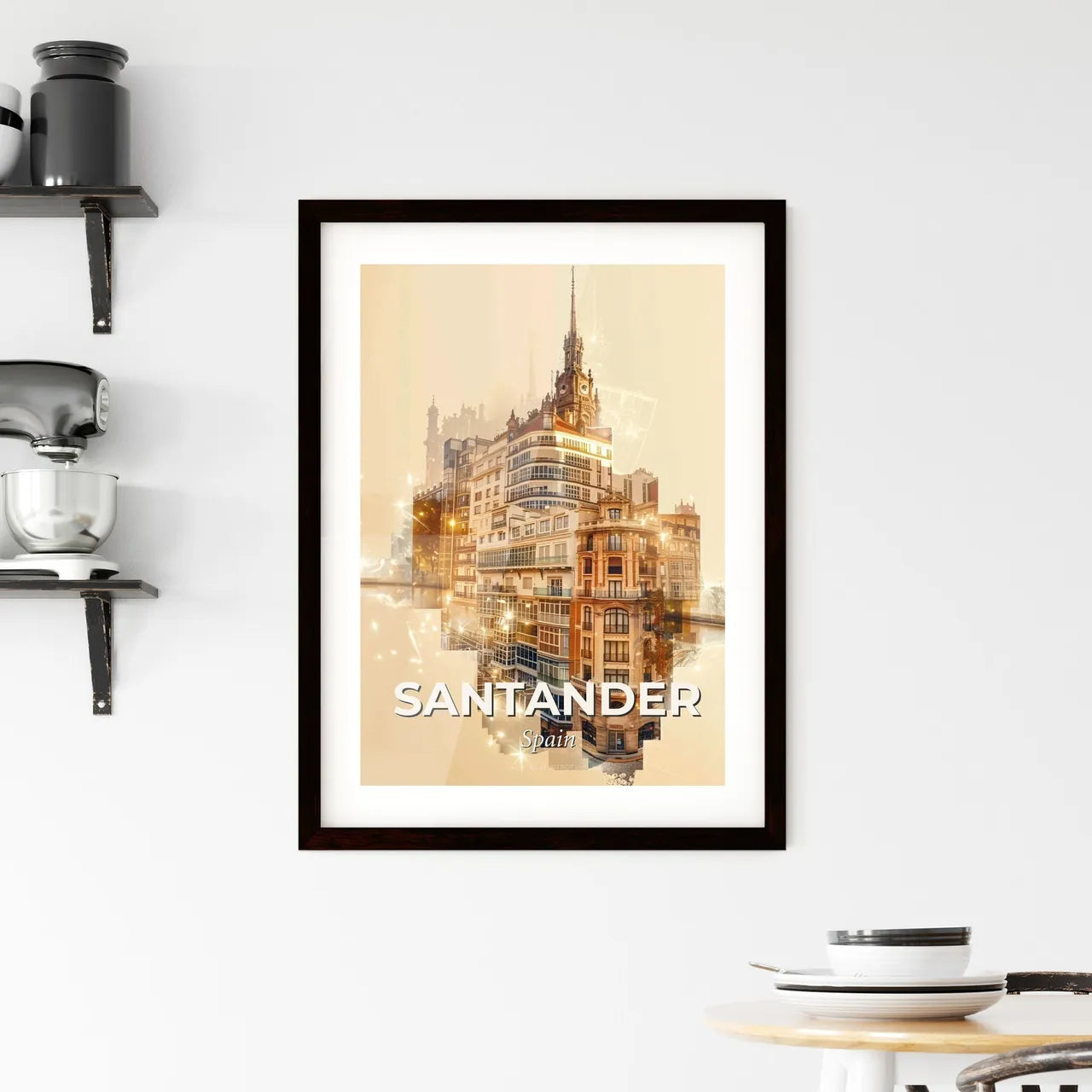 Santander: Vibrant Skyline Double Exposure Art Framed Print