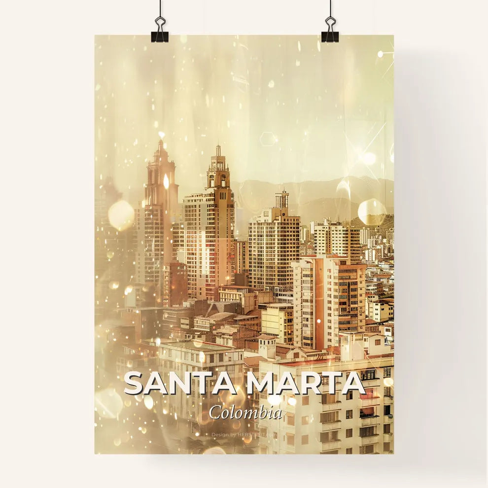 Santa Marta Skyline Double Exposure Magical Colombian City Lights Poster
