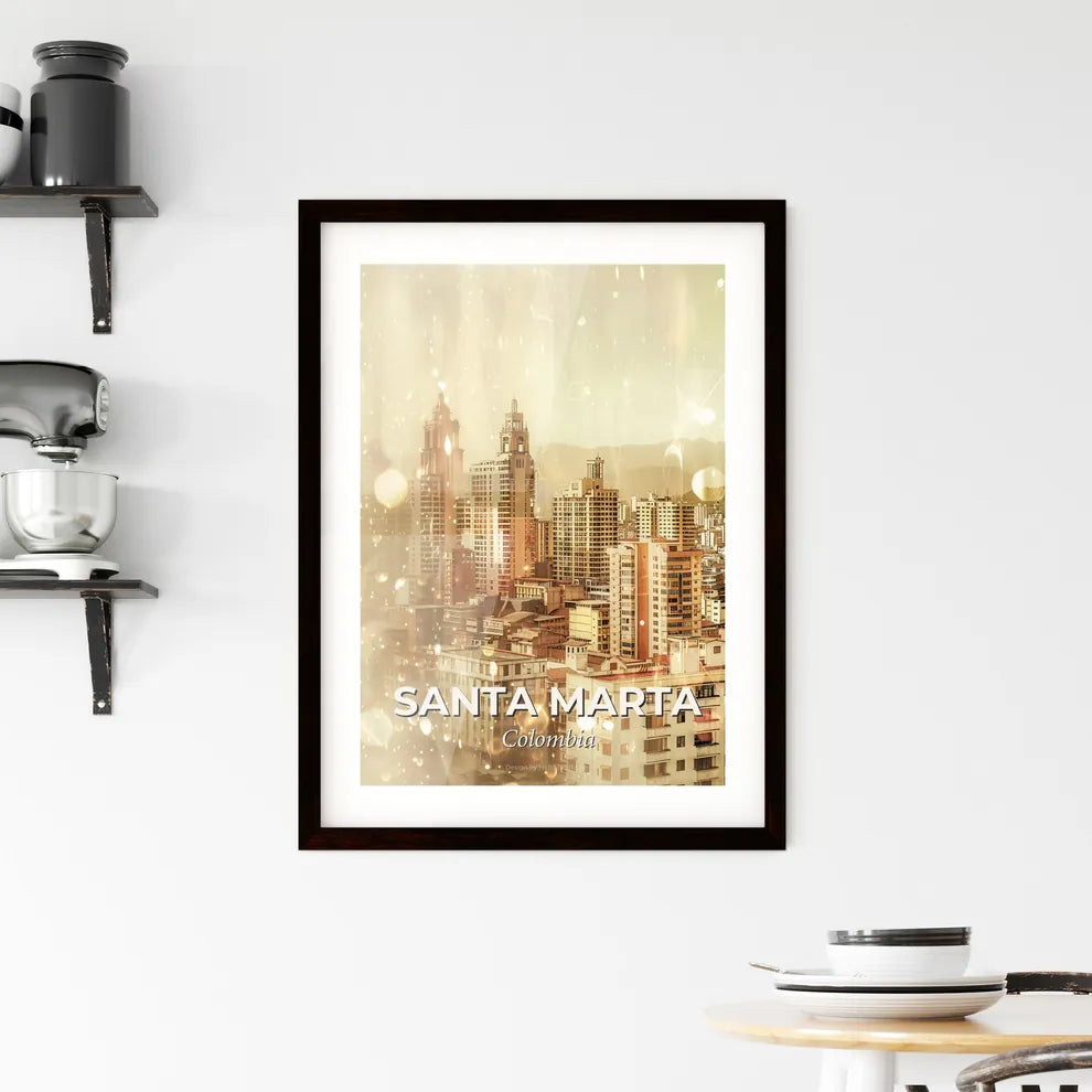 Santa Marta Skyline Double Exposure Magical Colombian City Lights Framed Print