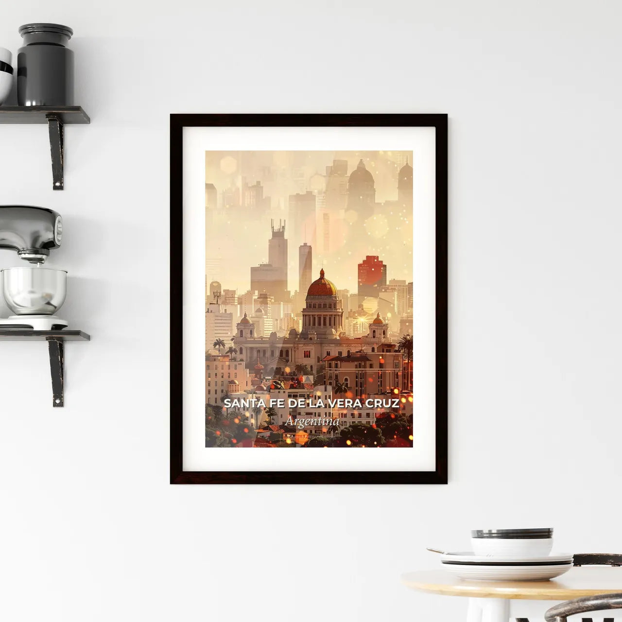Santa Fe City's Skyline Composite Artwork Poster Framed Print