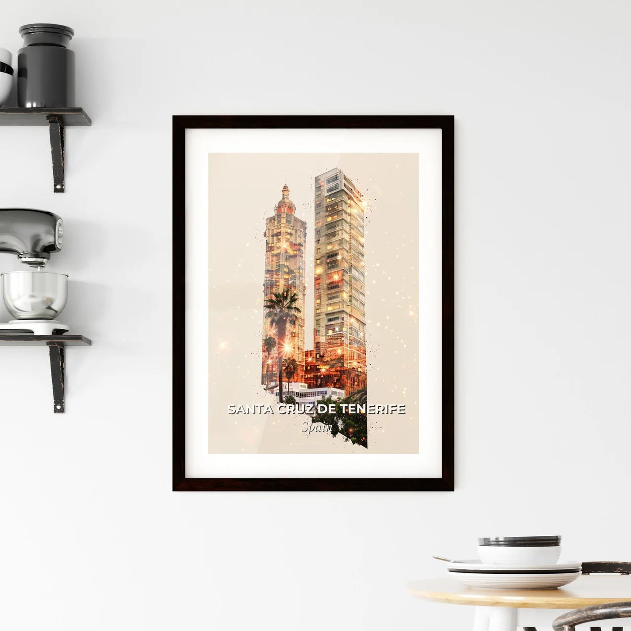 Santa Cruz Cityscape Art with Local Icons Framed Print